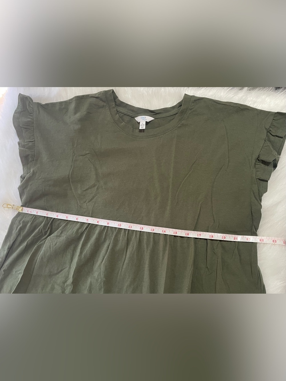Time and Tru Olive Green Ruffle Tiered Mini Dress - Picture 4 of 7